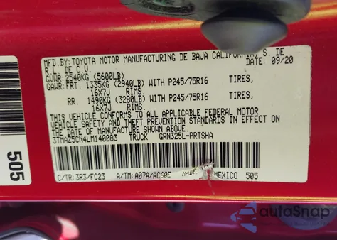 2020 Toyota Tacoma Sr5 V6 z USA, uszkodzony, nr VIN 3TMAZ5CN4LM140083